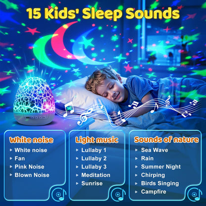 Staryou Dinosaur Egg Night Light Projector for Kids, 15 Soothing Sounds, 3 Film Modes, 33 Color Effects, 360° Rotation, Remote Control, Sleep & Sensory Toy
