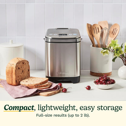 Cuisinart Bread Maker Machine, Stainless Steel, 12 Programs, Up to 2 lbs Compact automatic bread maker with 12 menu options, 3 crust colors & sizes, LCD display, 13-hr delay-start timer, CBK-110P1ES