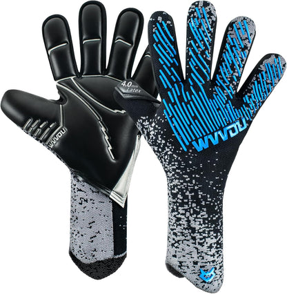 WVVOU Soccer Goalie Gloves for Youth & Adults, Size 9, 4+3mm Super Grip Latex Palm, Breathable Strapless Goalkeeper Gloves for Training & Matches, Black