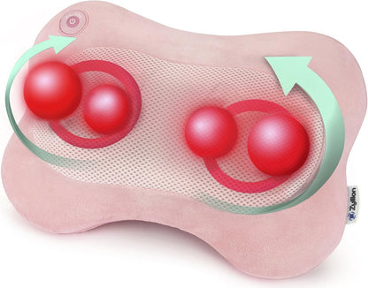 Zyllion ZMA-13 Shiatsu Back and Neck Massager with Heat, 3D Kneading Massage Pillow for Back, Neck, Shoulders, Legs and Feet, Pink