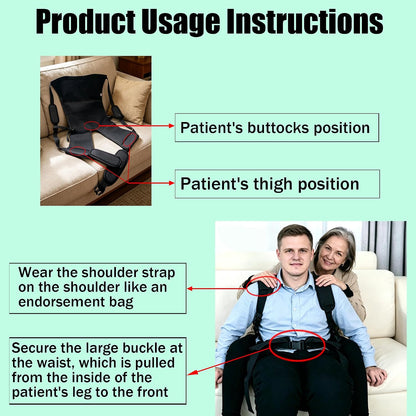 One-Person Transfer Sling for Elderly and Disabled - Patient Lift Transfer Belt, Up and Down Stairs Lift Assist Devices for Seniors, Handicap, Bedridden(Black)
