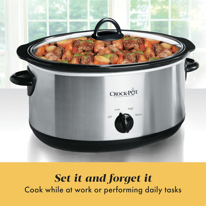 Crock-Pot 7-Quart Manual Slow Cooker, Family Size with Removable Stoneware, Warming Setting & Dishwasher-Safe Parts, Stainless Steel