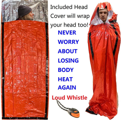 Leberna Emergency Sleeping Bags 2-Pack, Portable Mylar Thermal Bivy Sack Survival Blankets, Waterproof & Windproof Emergency Shelter for Camping, Hiking & Emergency Kits