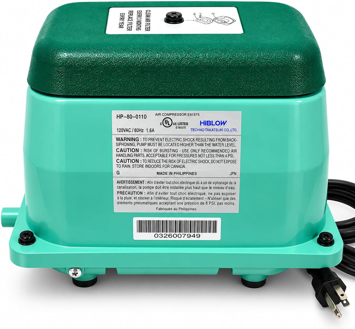 HIBLOW HP-80 Pond Aerator/Septic Linear Air Pump
