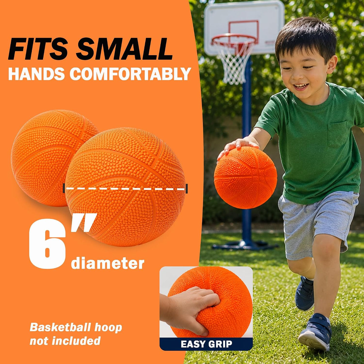 Botabee Kids Mini Basketballs, 2-Pack 6-Inch Soft Rubber Basketballs for Toddlers & Young Children, Lightweight Indoor & Outdoor Play Balls, Orange