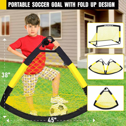 MUROZA Kids Soccer Goal Set, 2 Pack 4 x 3 Ft Portable Pop-Up Soccer Nets with Size 3 Ball, Pump, Cones, Stakes & Carrying Bag