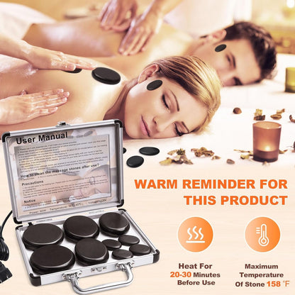 Primachen 9-Piece Hot Stones Massage Warmer Kit, Portable Basalt Massage Stones with Electric Heater, Home Spa Therapy Set