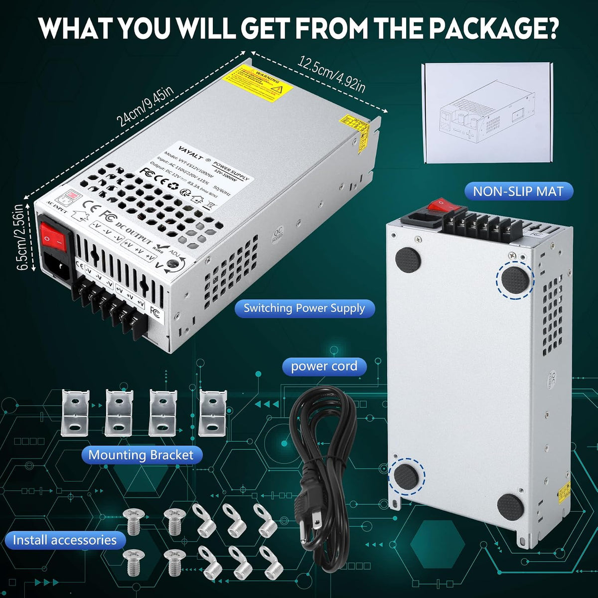VAYALT DC 12V 100A 1200W Switching Power Supply, 110V/220 V Power Supply AC to DC Converter, Universal Regulated Switching,12V Power Supply for CCTV Camera System,3D Printer,Led Strip,Computer Project