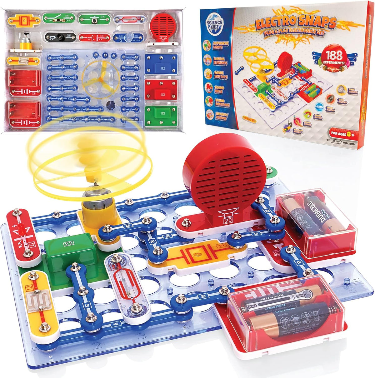 Science Kidz Electronics Kit, 188 Science Experiments for Kids, Snap-Together Circuit Projects, STEM Science Kit with Color User Manual, Physics Learning Toy