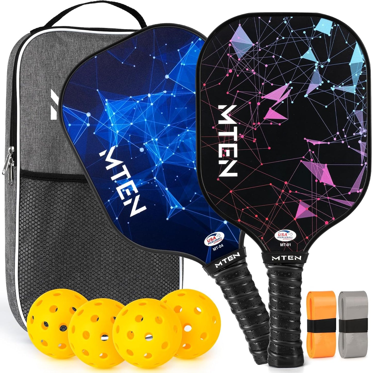 MTEN Pickleball Paddles Set of 2/4/1, USAPA Approved Fiberglass Rackets Lightweight Set for Men, Women, Beginners & Intermediate