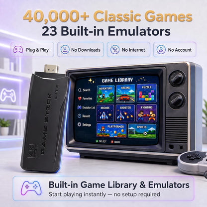 M8 Plus Retro Game Console Stick, 20000+ Classic Video Games Built-in 64GB, 23 Emulators Plug and Play TV Game Stick with Dual 2.4G Wireless Controllers, 4K HDMI Output for TV/Monitor/Projector
