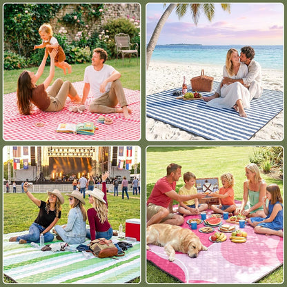 Genovega Waterproof Picnic Blanket, 80 x 80 Inch Extra Large Foldable Outdoor Blanket, Portable Beach Camping Mat with Waterproof PVC Backing, Checkered Green