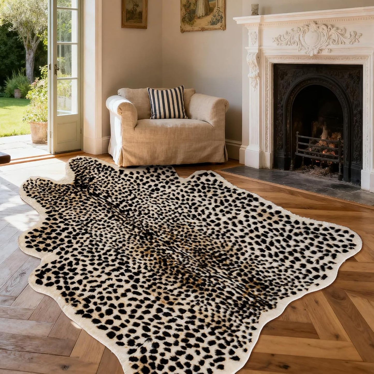 Leopard Print Rug, Cheetah Rugs 5.2x6.8ft Faux Cowhide Skin Animal Carpet