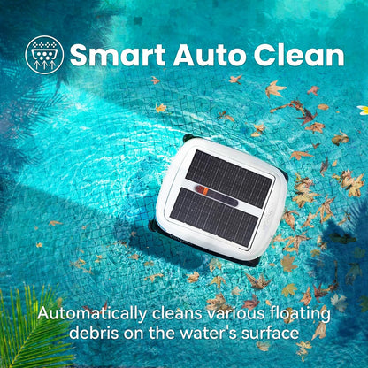 Solar Pool Skimmer Robot, Automatic Pool Surface Skimmer Cleaner, Dual Mode Solar Powered Pool Skimmer with Obstacle Avoidance, Day & Night Cleaning for All Swimming Pools-White