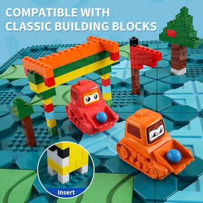burgkidz STEM Logical Road Builder Board Game, Large 22.05" x 22.05" Maze Puzzle with 200+ Challenges, 3 Game Modes, Pull-Back Cars & Marbles, Educational Toy for Kids Ages 4-8