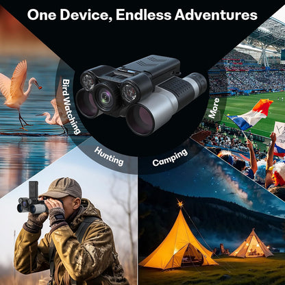 PGDLOF Night Vision Binoculars with Camera, 12x32 Digital Binoculars, 1080P Video, 7-Level IR Night Vision, BAK4 Prism, 32GB TF Card, Black