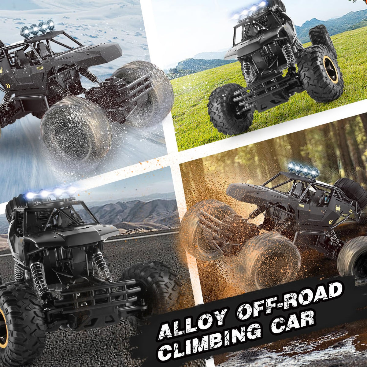 Jiakora RC Car 1:12 Off-Road Monster Truck, 4WD Remote Control Truck with Metal Body, LED Headlights, 20 km/h Speed, Rechargeable Batteries, All-Terrain Toy for Kids & Adults