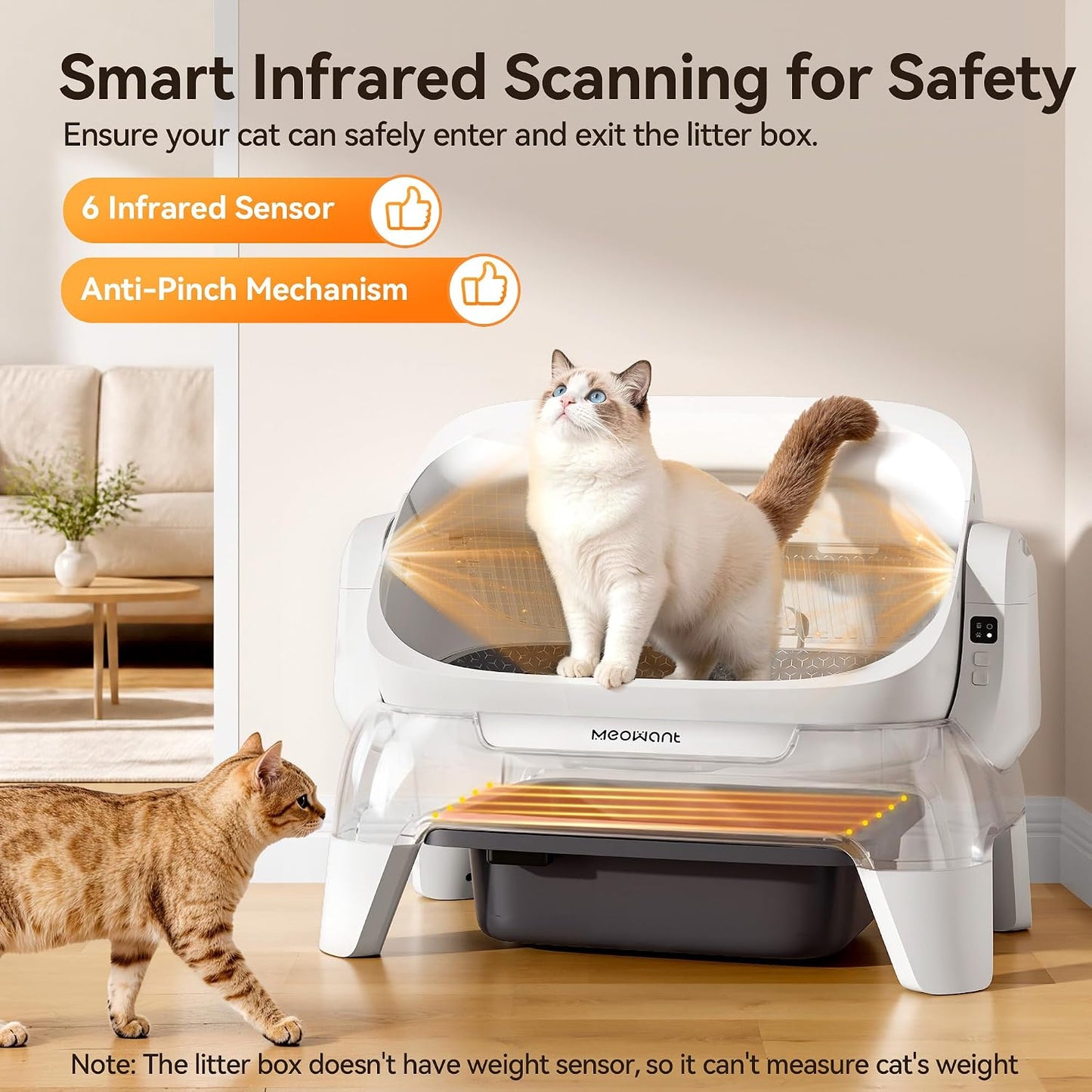 Meowant Extra Large Automatic Litter Box Infrared Scanning and Anti-Pinch Self Cleaning Litter Box for Multiple Cats, Open Top Design with APP Control, 12L Waste Bin, Odor Free, XXXL Space