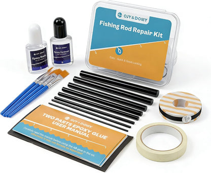 Fishing Rod Repair Complete Kit, Pole & Tip Replacement Kit with Carbon Fiber Rod Pieces, Glue and Repair Supplies for Spinning & Casting Rods