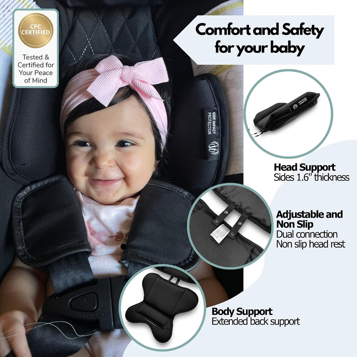 HyperionFlo Essentials Infant Car Seat Insert, Newborn Head & Body Support with Air Mesh Fabric, Cushioned Foam Padding, Black, 1 Count