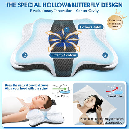 HyperionFlo Essentials Memory Foam Cervical Pillow, Adjustable Butterfly Neck Support Pillow, Queen Size, Dark Gray