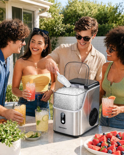 EUHOMY Nugget Ice Maker Countertop, Ready in 7 Mins, 35Lbs/24H Pebble Ice Maker Machine, Self-Cleaning Countertop Sonic Ice Makers with Ice Scoop&Basket, Pellet Ice Maker for Home, Stainless Steel