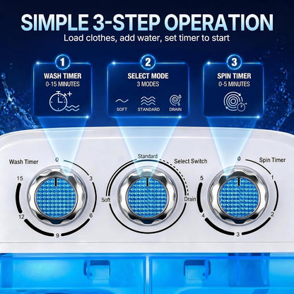 SUPER DEAL Small Portable Washing Machine | 9.9LB Twin Tub Mini Compact Washer with Spin Cycle, Top Load Design & Separate Timers