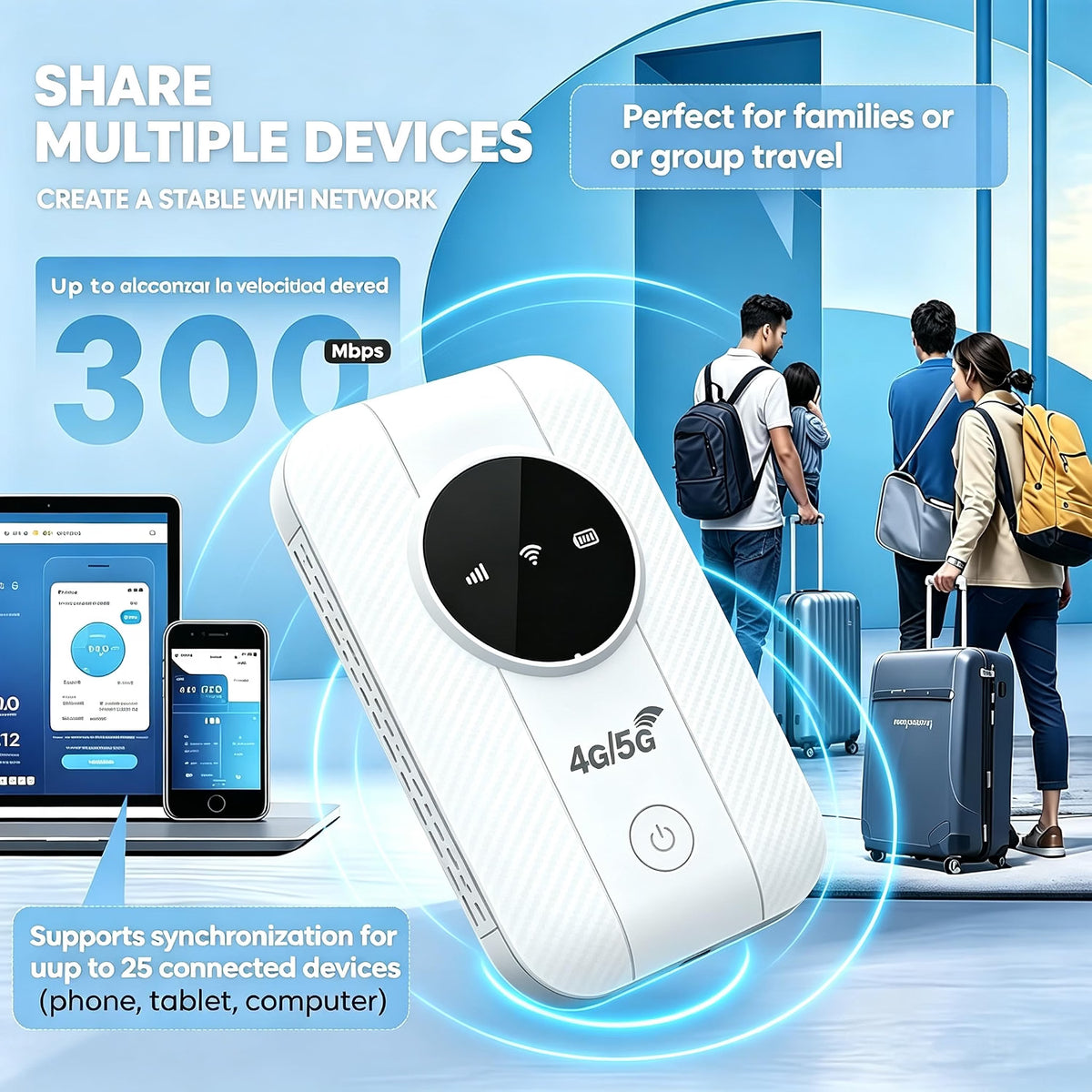 HyperionFlo Essentials 4G LTE Mobile WiFi Hotspot, Unlocked Portable Cellular Router with Nano-SIM Slot, 25-Device Support, 2100mAh Battery, White