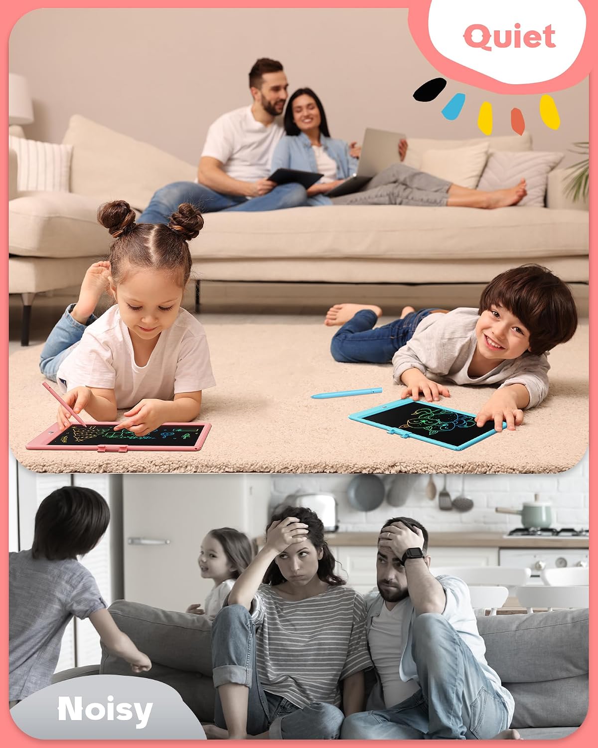 bravokids 10-Inch LCD Writing Tablet for Kids Ages 3-8, Electronic Doodle Board with Colorful Screen, Erasable Drawing Pad, Stylus, Anti-Shock Design, Pink