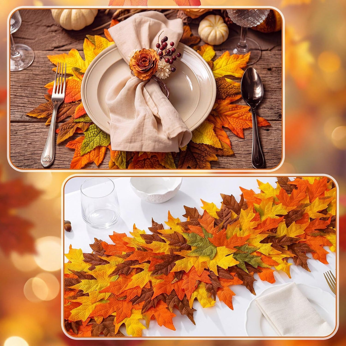 7 Pcs Fall Thanksgiving Maple Leaves Table Runner and Placemats Set 14 x 71'' 3D Multilayer Leaf Table Runner, 15'' Autumn Placemats Set of 6, Washable, for Home Fall Thanksgiving Table Decor