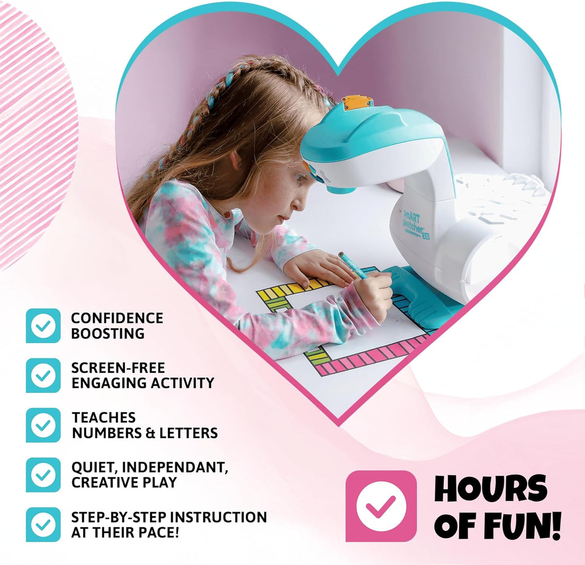 Flycatcher smART Sketcher 2.0 Projector, Step-by-Step Drawing Projector for Kids Ages 5+, 60+ Activities, Bluetooth App, Drawing & Tracing Toy, Teal & White