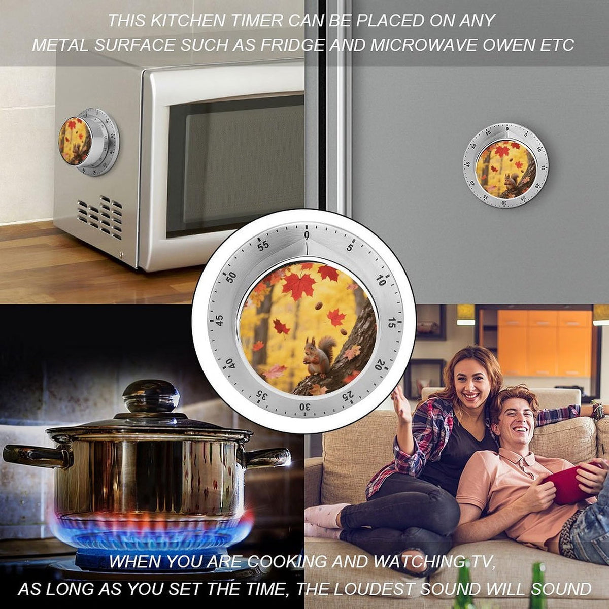 WSOIHFEC Maple Leaf Fall Digital Kitchen Timer, Magnetic Countdown & Count Up Timer with Loud 90dB Alarm, Stainless Steel, Orange