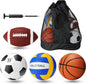Jerify 4-Piece Sports Ball Set, Soccer Ball, Football, Basketball & Volleyball with Pump, Needle, Extension Tube & Carrying Bag, Official Size for Youth & Family Indoor Outdoor Play