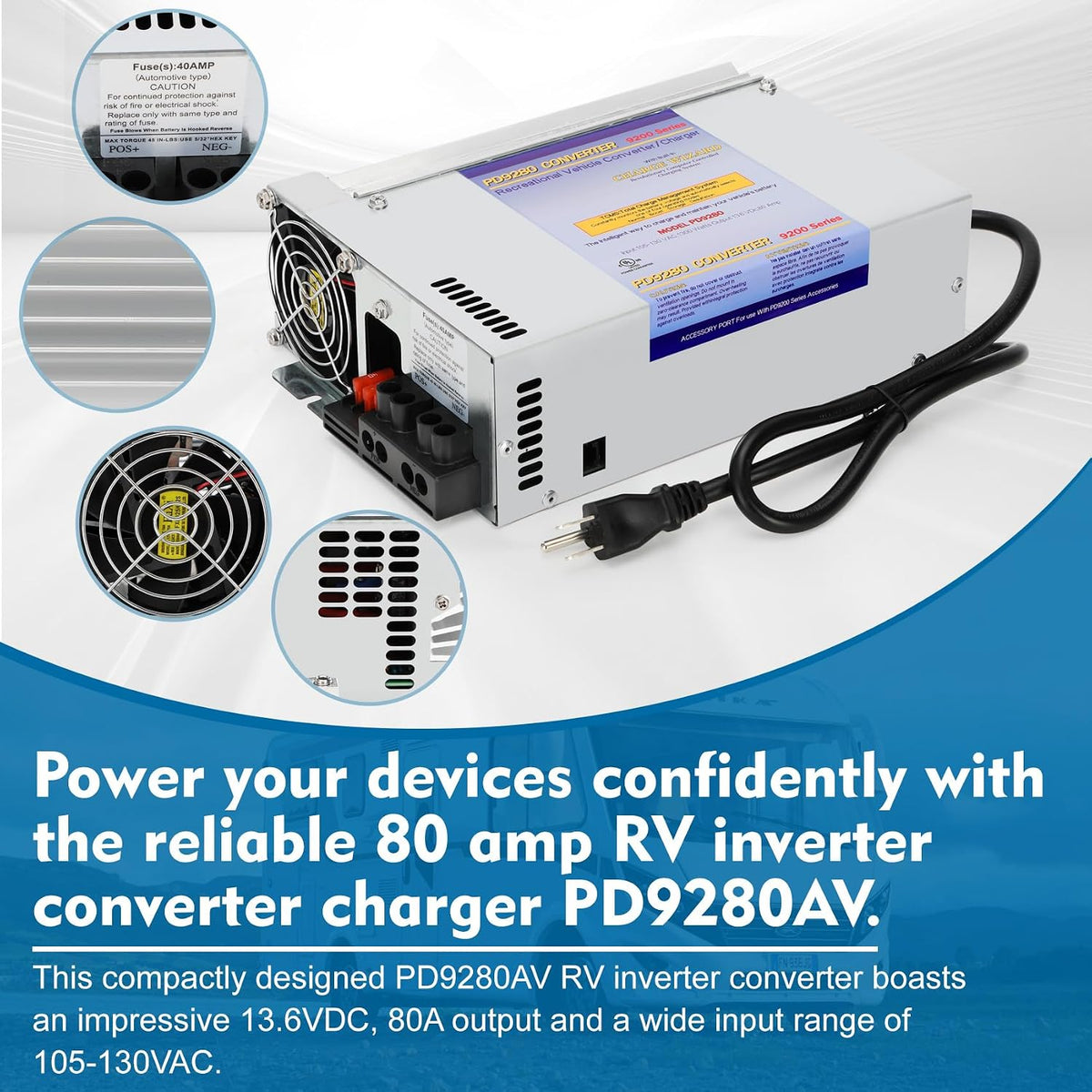 PD9280AV 80Amp RV Inverter Converter Charger, Intelligent Rv Converter/Charger for Lead Acid Battery, Compatible with PD9280AV and PD9200 Series Power Converter/Charger for RV Camper Caravans