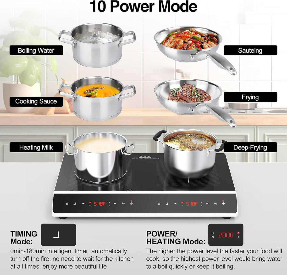 GIHETKUT Double Induction Cooktop, 4000W 2 burner Induction cooktop with LED Touch Screen 9 Levels Settings with Child Safety Lock & Timer 110V Electric burner with hot plate