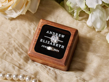 MUUJEE Custom Walnut Ring Bearer Box with Glass Lid, Double Flip 2-Compartment Ring Box with Velvet Interior, Personalized Wedding & Engagement Ring Holder, Custom 2