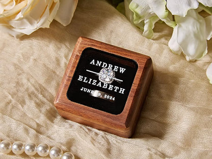 MUUJEE Custom Walnut Ring Bearer Box with Glass Lid, Double Flip 2-Compartment Ring Box with Velvet Interior, Personalized Wedding & Engagement Ring Holder, Custom 2