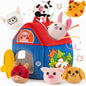 Montessori Farm Toy for Babies, Plush Barn with 7 Soft Animal Toys