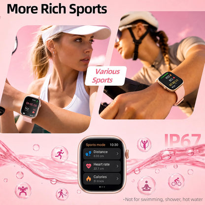 KIPTUMTEK T7 Smart Watch for Women, 1.83" HD Touch Screen, Bluetooth Calling, Fitness & Health Tracker, 2 Bands, Pale Pink