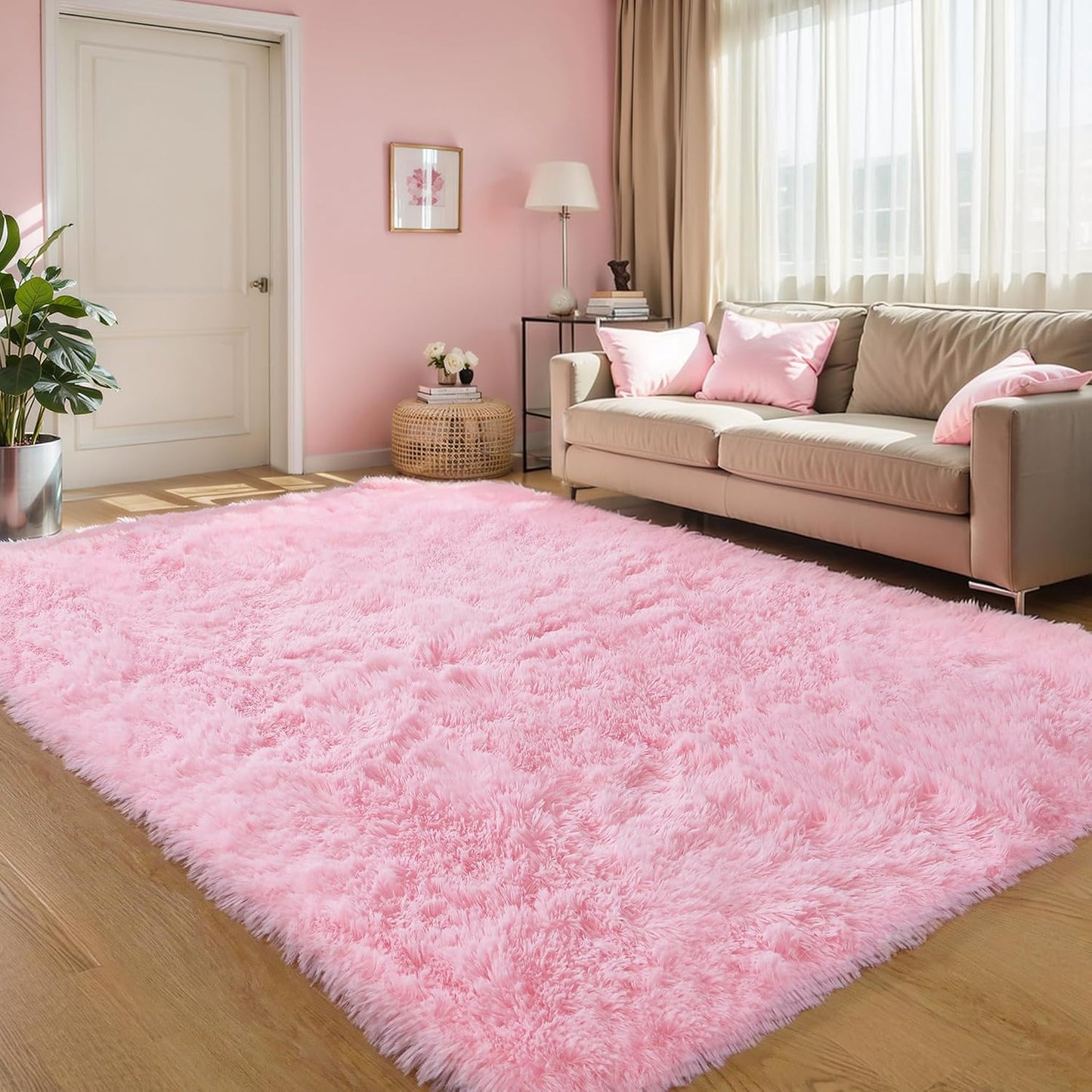 Pink Fluffy 4x6 Area Rugs for Bedroom Girls, Plush Washable Carpet Area Rug for Kids Room, Nursery, Dorm Room, Non Slip Shaggy Floor Carpet