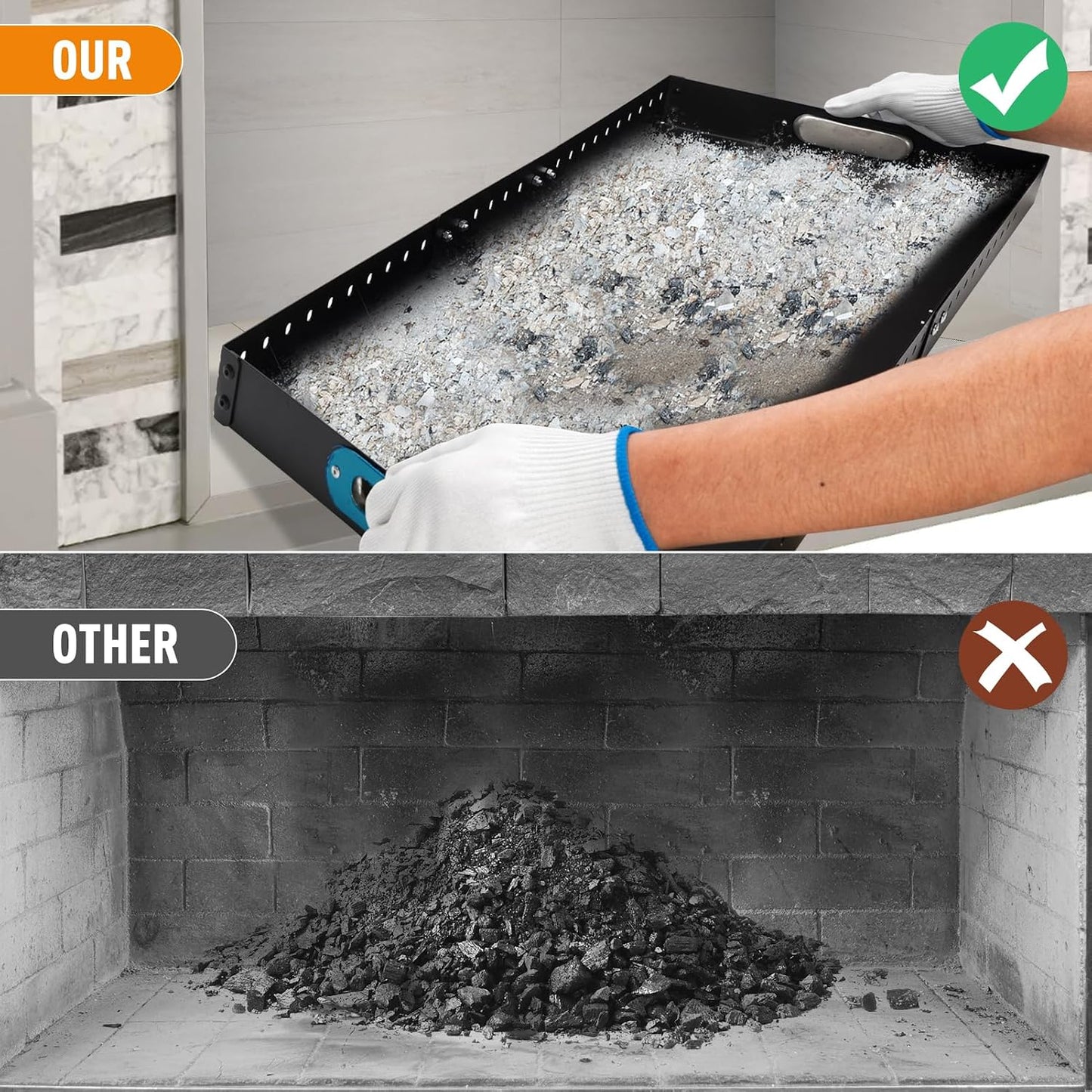 3 Piece Fireplace Tray Ash Pan,Fireplace Tray for Up to 38" Fireplace Grate Expandable Fireplace Ash Pan For Ash Collection,Removable For Easy Cleaning,Heavy-Duty,For Indoor Fireplaces,Outdoor Fire Pit