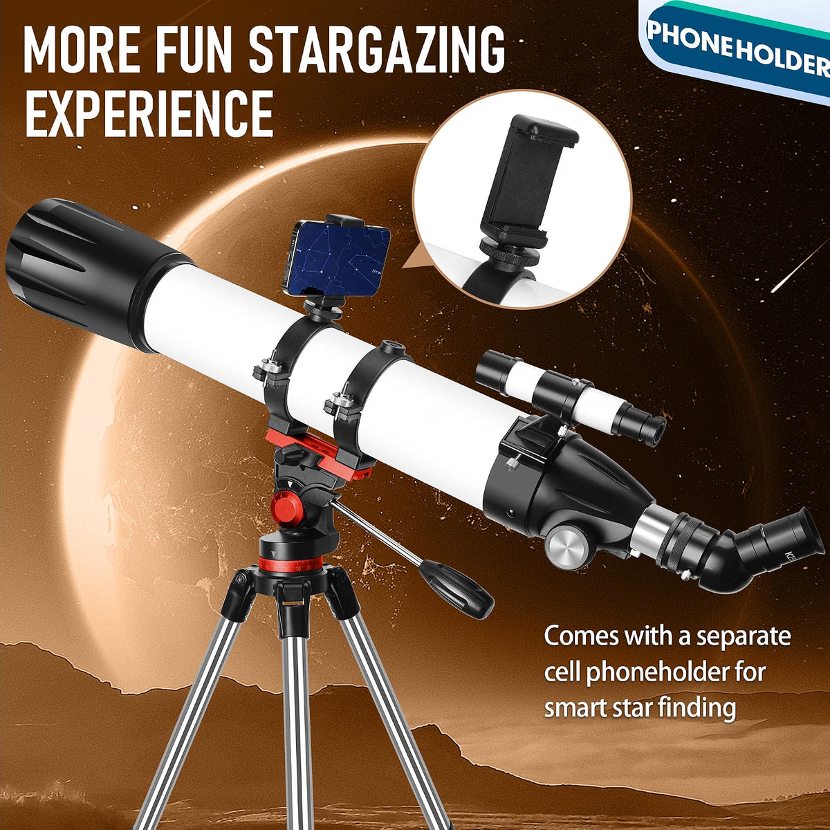 Dianfan 90mm Aperture 800mm Telescope, 32×–240× High-Powered Refractor Telescope for Adults & Beginners with Stainless Steel Tripod, Phone Adapter & Carry Bag