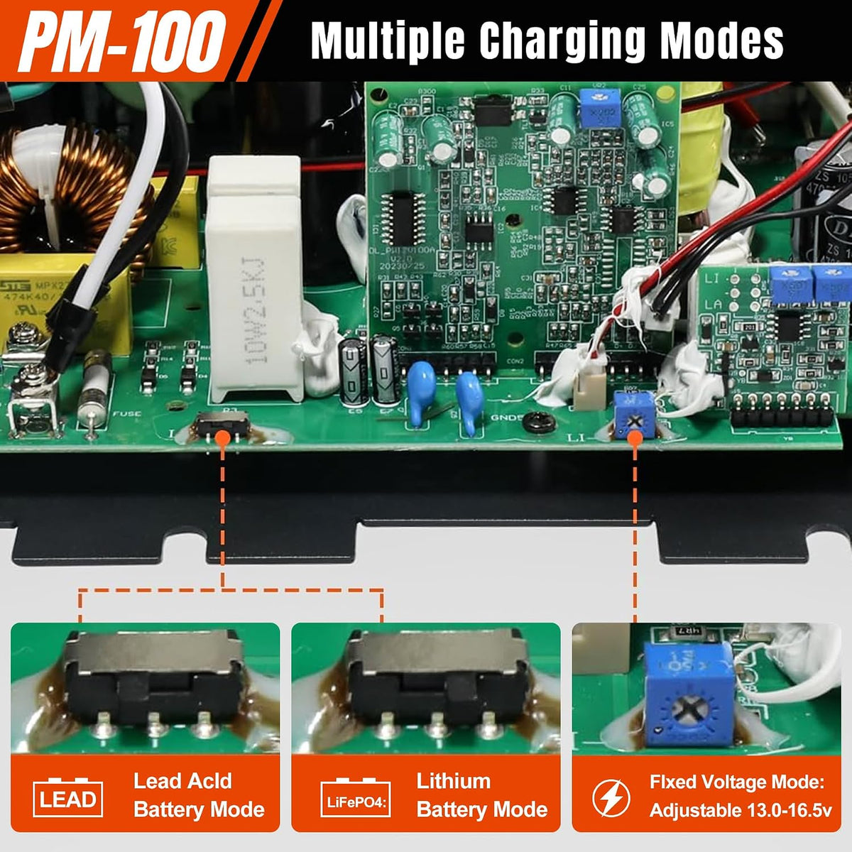 PM4 100 Amp RV Power Converter - Power Converter with Built-in 4 Stage Smart Battery Charger - Multiple Capacities 100A 110V AC to 12V DC 100 Amp Battery Charger RV Power Converter Replacement