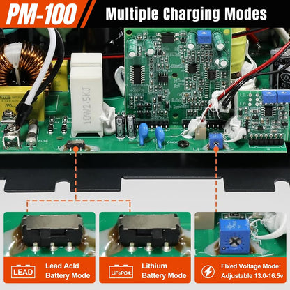 PM4 100 Amp RV Power Converter - Power Converter with Built-in 4 Stage Smart Battery Charger - Multiple Capacities 100A 110V AC to 12V DC 100 Amp Battery Charger RV Power Converter Replacement
