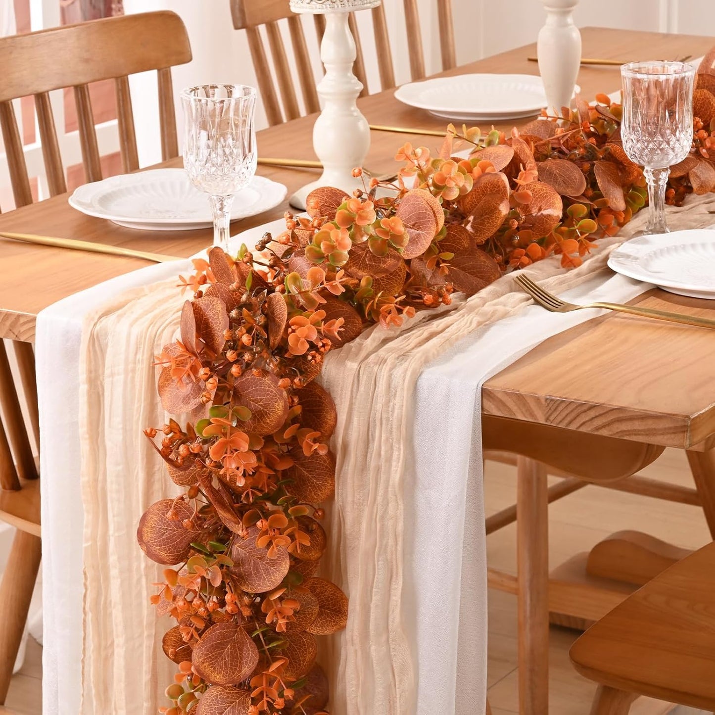 8Pack Eucalyptus Garland, Fall Artificial Eucalyptus Garland with Flowers