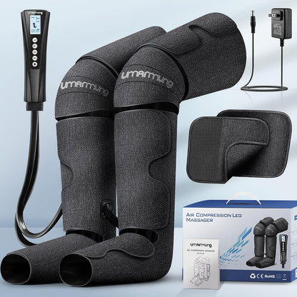 UMARMUNG Air Compression Leg Massager with Heat, Foot, Calf, Knee & Thigh Massage, 3 Pressure Modes, 3 Heat Levels, Adjustable Sleeves