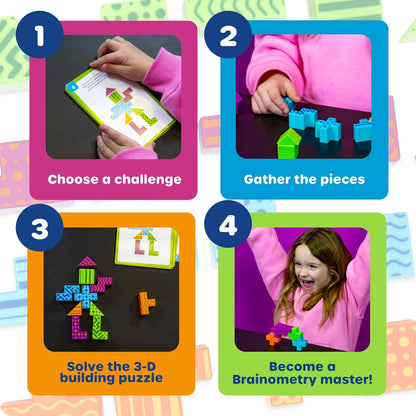 Learning Resources STEM Explorers Brainometry Brain Games, 34-Piece STEM Brain Teaser Puzzle with 10 Challenge Cards, Pattern Matching Logic Game for Kids Ages 5+, Screen-Free Learning Toy