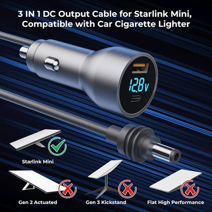 Starlink Mini Cable,Starlink Mini Accessories Car Charger, 3-in-1 DC Power Cable with 12V-48V Cigarette Lighter Adapter,PD 30W + USB-A 30W + DC 72W Car Power Supply for Trucks, RVs, Boats(9.9Ft)