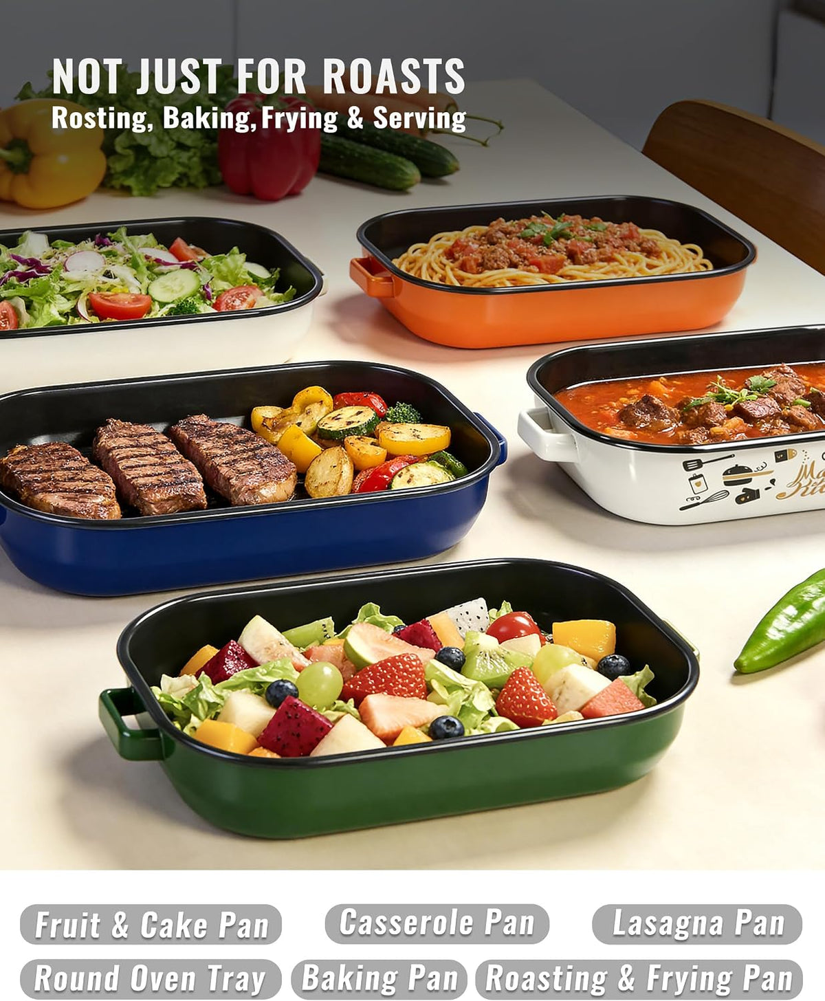 Enamel Turkey Roasting Pan with Rack Set, Casserole Dishes 14&17 Inch 6 Pieces Domed Lid Deep Oval Roasting Pan for Oven, Dishwasher Safe Non-Stick, Gift for Thanksgiving & Christmas Roaster Pot