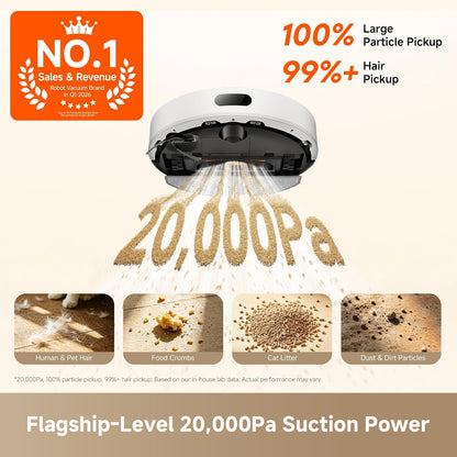 dreame D20 Air Plus Robot Vacuum and Mop, 20,000Pa Powerful Suction 120-Day Self-Emptying with 4L Dust Bag, Anti-Tangling Tech, Edge-to-Corner Cleaning, Deep Carpet Cleaning, 360° Navigation